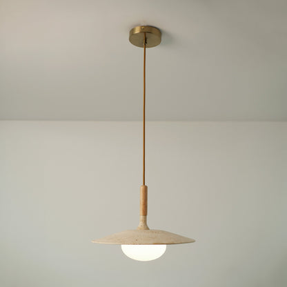Wood and Stone Pendant Light - Japandi Ceiling Lamp