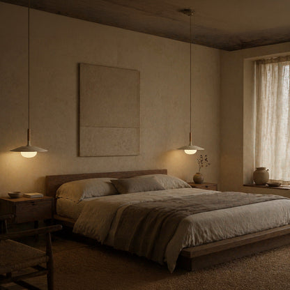 Wood and Stone Pendant Light - Japandi Ceiling Lamp