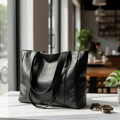 Leather-Effect Shoulder Bag with Smooth PU Surface, 28 x 36 x 10 cm