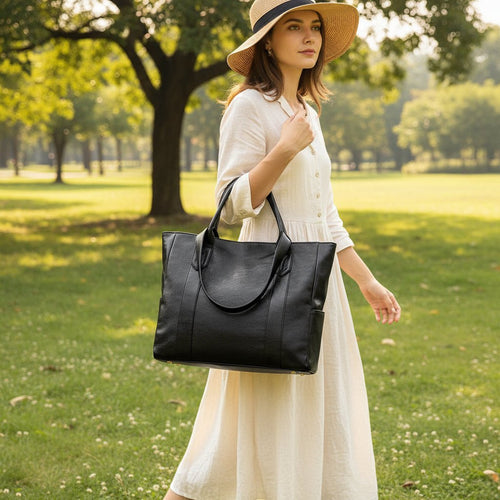 Leather-Effect Shoulder Bag with Smooth PU Surface, 28 x 36 x 10 cm