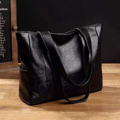 Leather-Effect Shoulder Bag with Smooth PU Surface, 28 x 36 x 10 cm