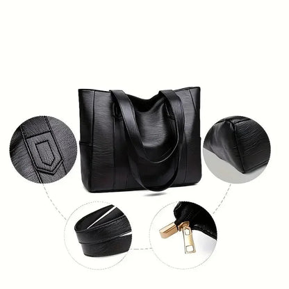 Leather-Effect Shoulder Bag with Smooth PU Surface, 28 x 36 x 10 cm