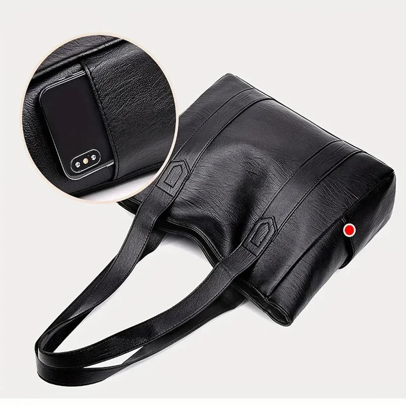 Leather-Effect Shoulder Bag with Smooth PU Surface, 28 x 36 x 10 cm