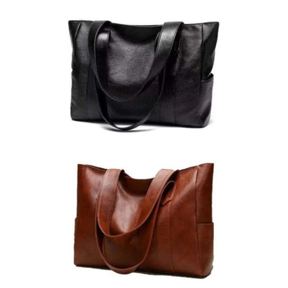 Leather-Effect Shoulder Bag with Smooth PU Surface, 28 x 36 x 10 cm