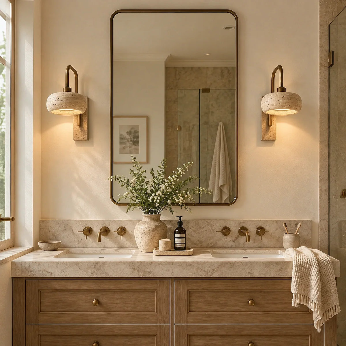 Vela Wabi-Sabi Travertine Wall Lamp