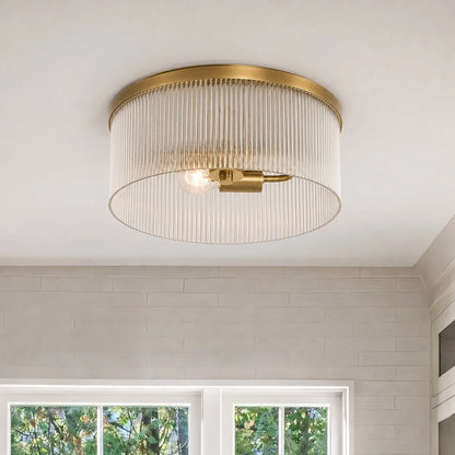 Vesper Farmhouse Round Ribbed Glass Flush Mount Ceiling Light