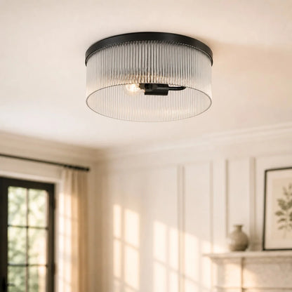 Vesper Farmhouse Round Ribbed Glass Flush Mount Ceiling Light