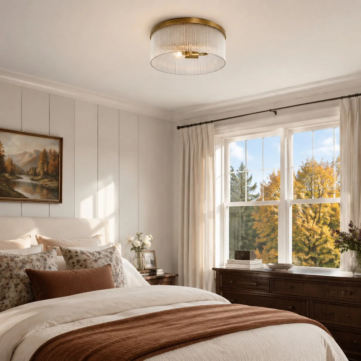 Vesper Farmhouse Round Ribbed Glass Flush Mount Ceiling Light