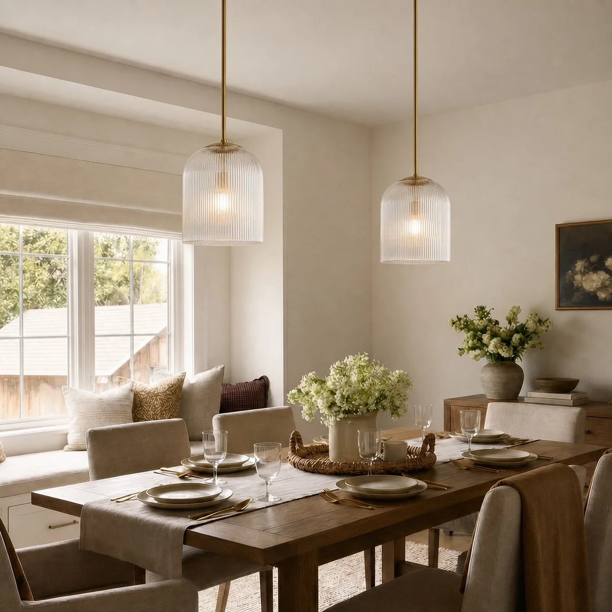 Vireo Farmhouse Copper Ribbed Glass Pendant Light