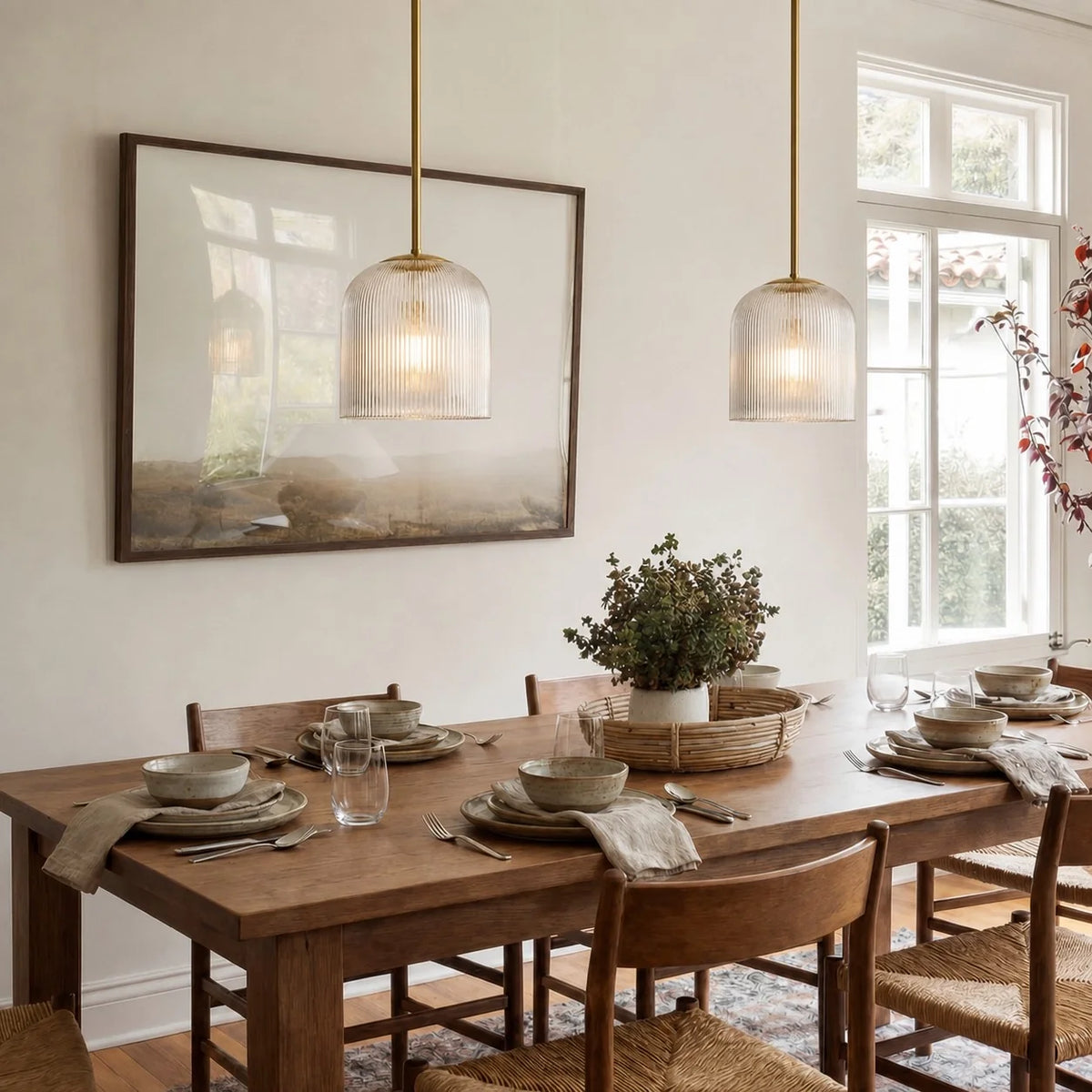 Vireo Farmhouse Copper Ribbed Glass Pendant Light