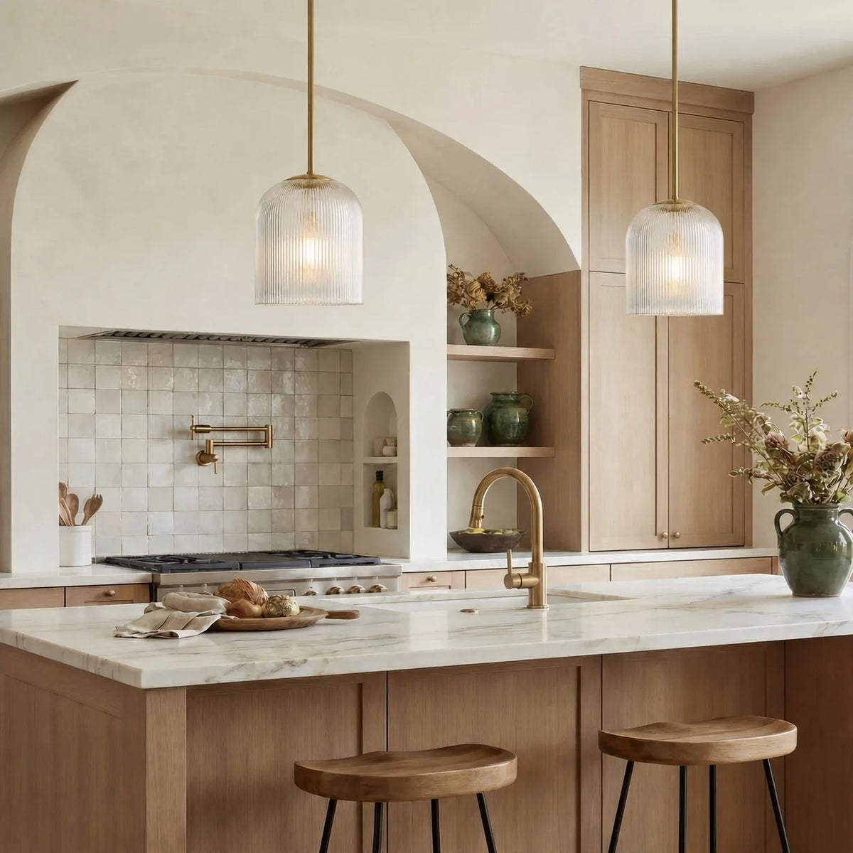 Vireo Farmhouse Copper Ribbed Glass Pendant Light