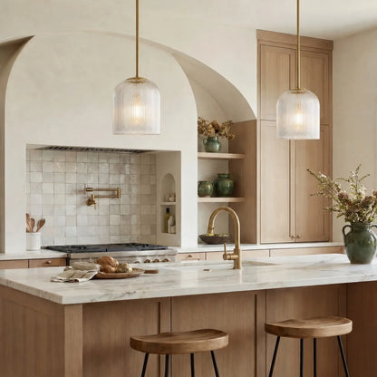 Vireo Farmhouse Copper Ribbed Glass Pendant Light