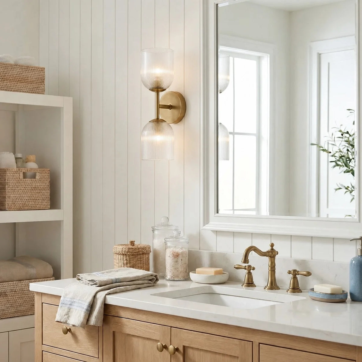 Vireo Farmhouse Copper Ribbed Glass Wall Sconce