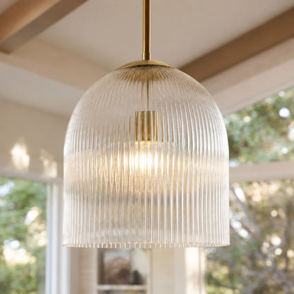 Vireo Farmhouse Copper Ribbed Glass Pendant Light