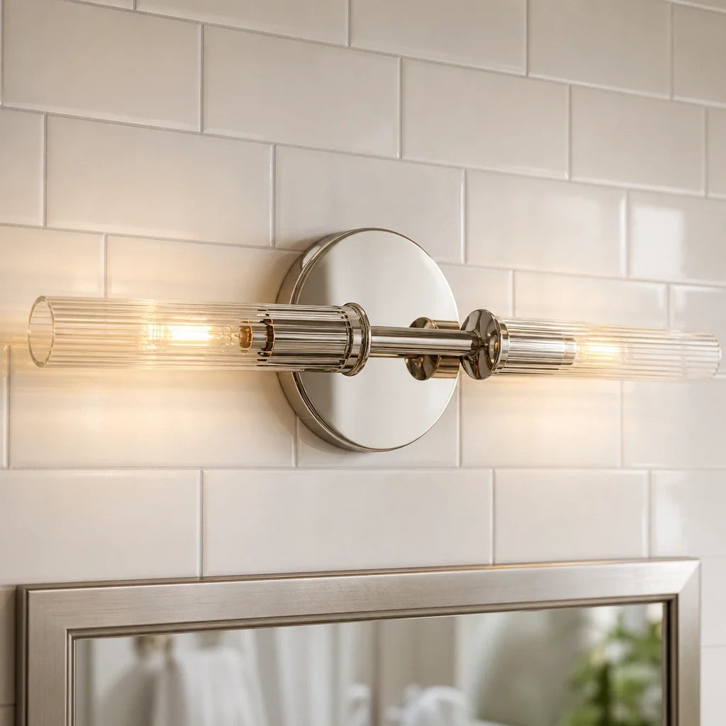 Vireo Farmhouse Copper Ribbed Glass Tube Sconce