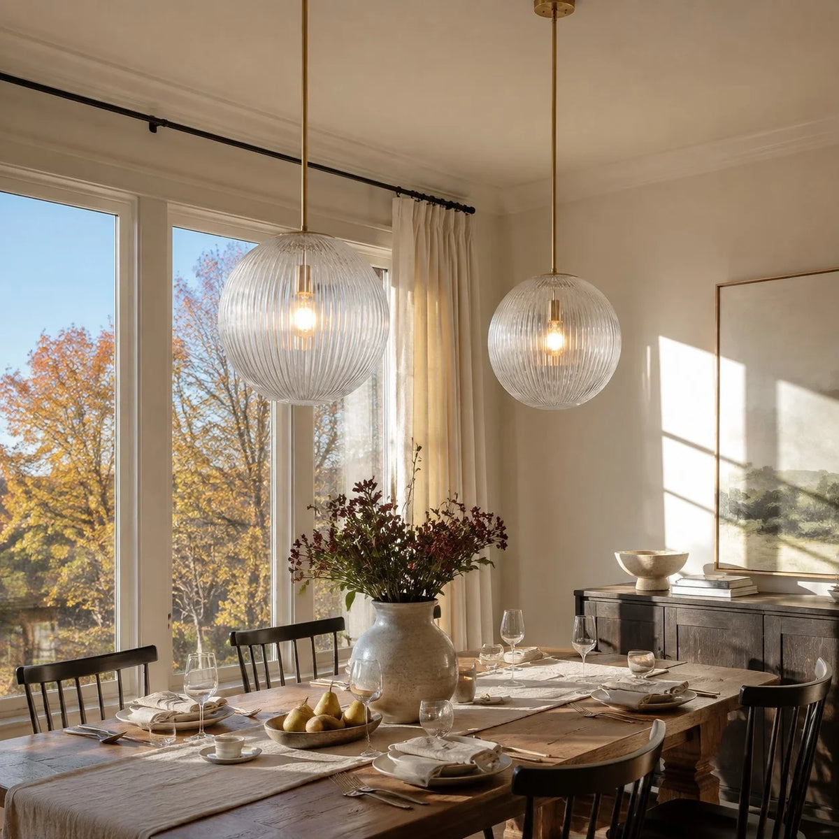 Vireo Farmhouse Copper Ribbed Glass Pendant Light