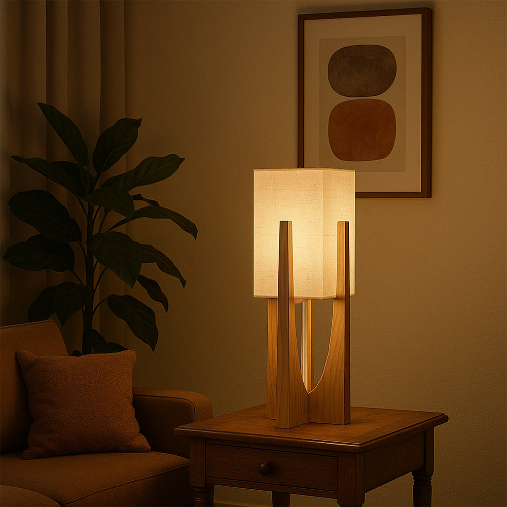 Calm LED floor lamp with Japanese texture and wooden frame
