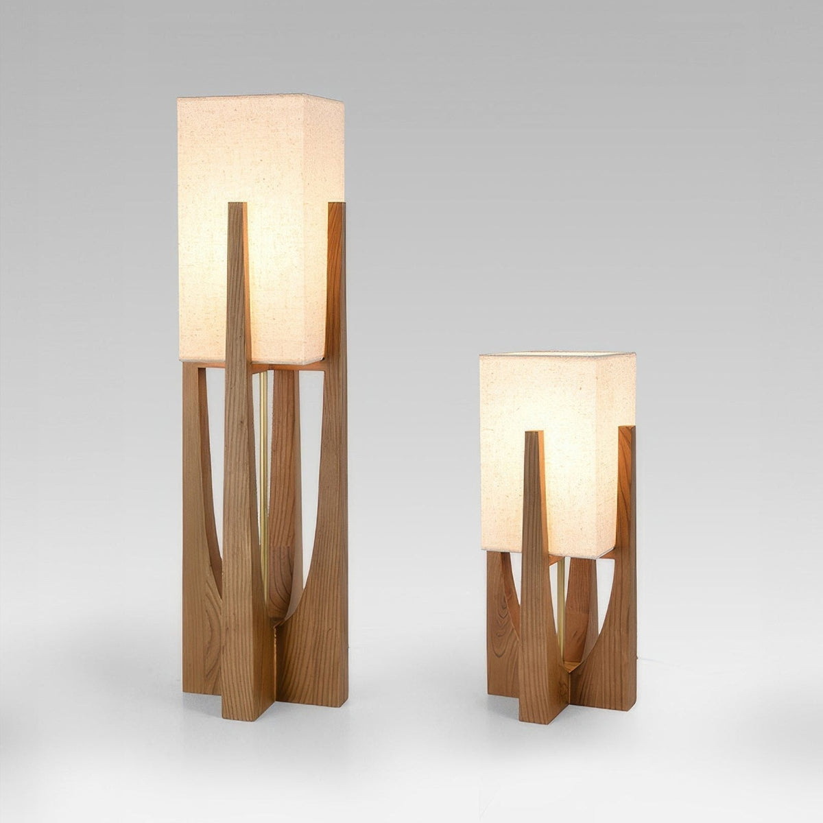 Calm LED floor lamp with Japanese texture and wooden frame