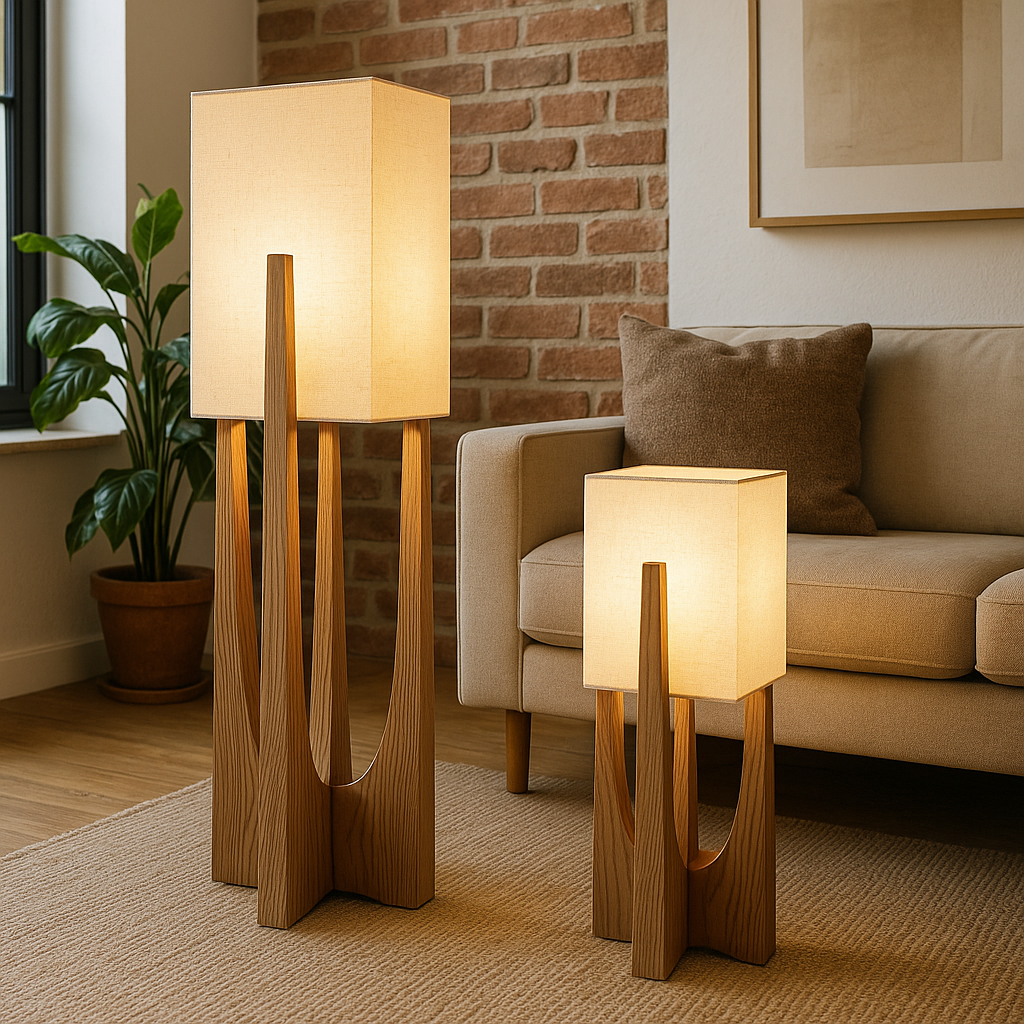 Calm LED floor lamp with Japanese texture and wooden frame
