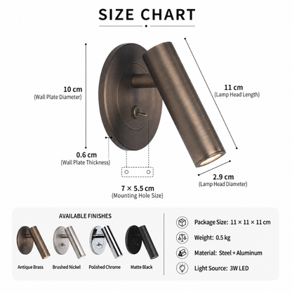 Adjustable Metal Wall Reading Lamp with Cylindrical Head