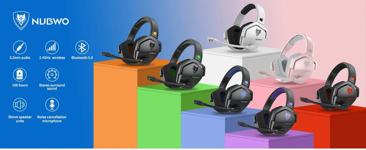 Wireless Gaming Headset – 2.4GHz & Bluetooth 5.3, Noise Cancelling, PS5, PC & Switch, 10 Colours