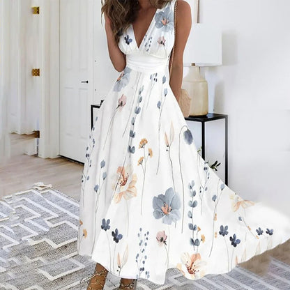 Floral Maxi Dress – V-Neck Sleeveless Summer Dress for Weddings & Garden Parties, S to 3XL