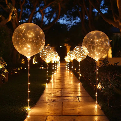 LED Balloons Transparent Warm White 45cm Set of 10 Pieces 3m Light Wire Reusable Latex-Free Birthday Wedding Party Decoration Battery Operated | Sansoti