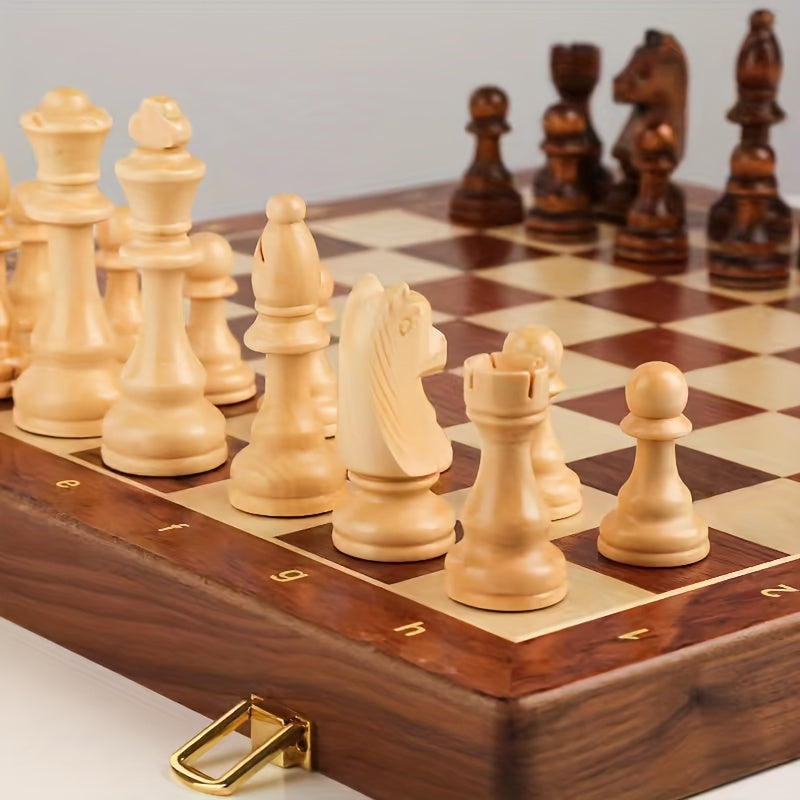 Sophisticated handmade durable wooden chess set for the table