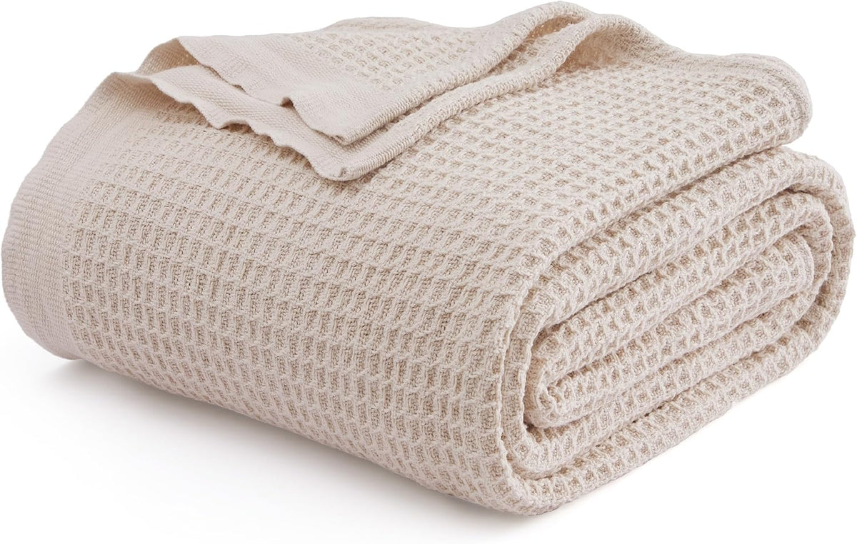 Cotton Waffle Blanket – 100% Long-Staple Cotton Throw & Bed Blanket, 6 Sizes, 17 Colours