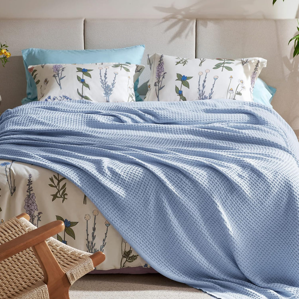 Cozy Haven | 100% Cotton Queen Blanket with Cooling Waffle Weave | Soft & Breathable for Summer Comfort