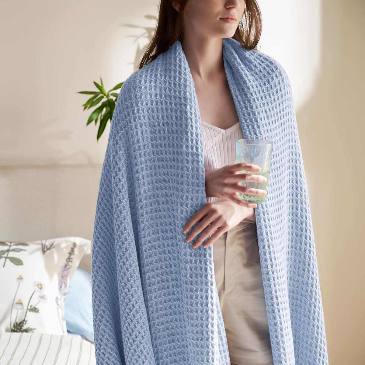 Cozy Haven | 100% Cotton Queen Blanket with Cooling Waffle Weave | Soft & Breathable for Summer Comfort