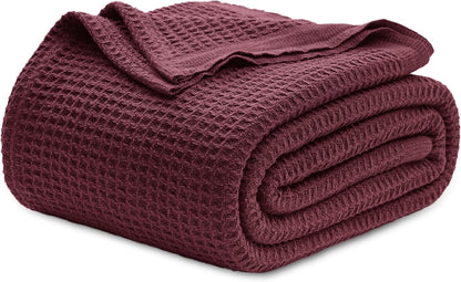 Cotton Waffle Blanket – 100% Long-Staple Cotton Throw & Bed Blanket, 6 Sizes, 17 Colours