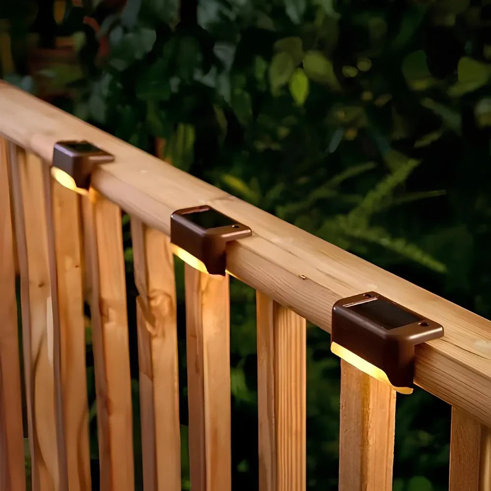 Solar-powered LED stair lighting with automatic outdoor illumination