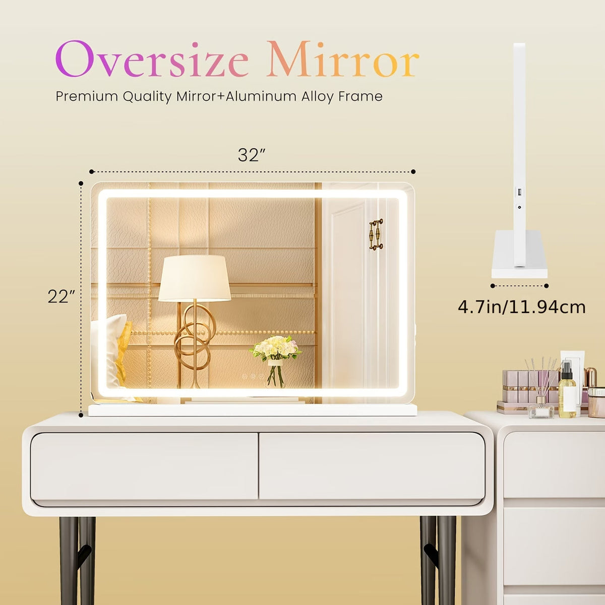 LED Vanity Mirror – Hollywood-Style Lighted Makeup Mirror, 33 × 43 to 81 × 56cm