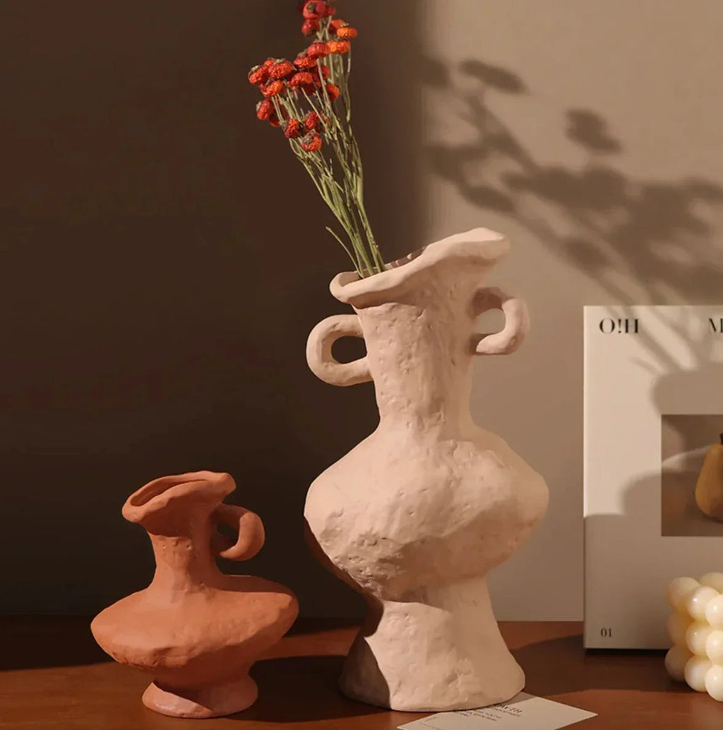 Decorative vase with organic texture, sculptural table ornament