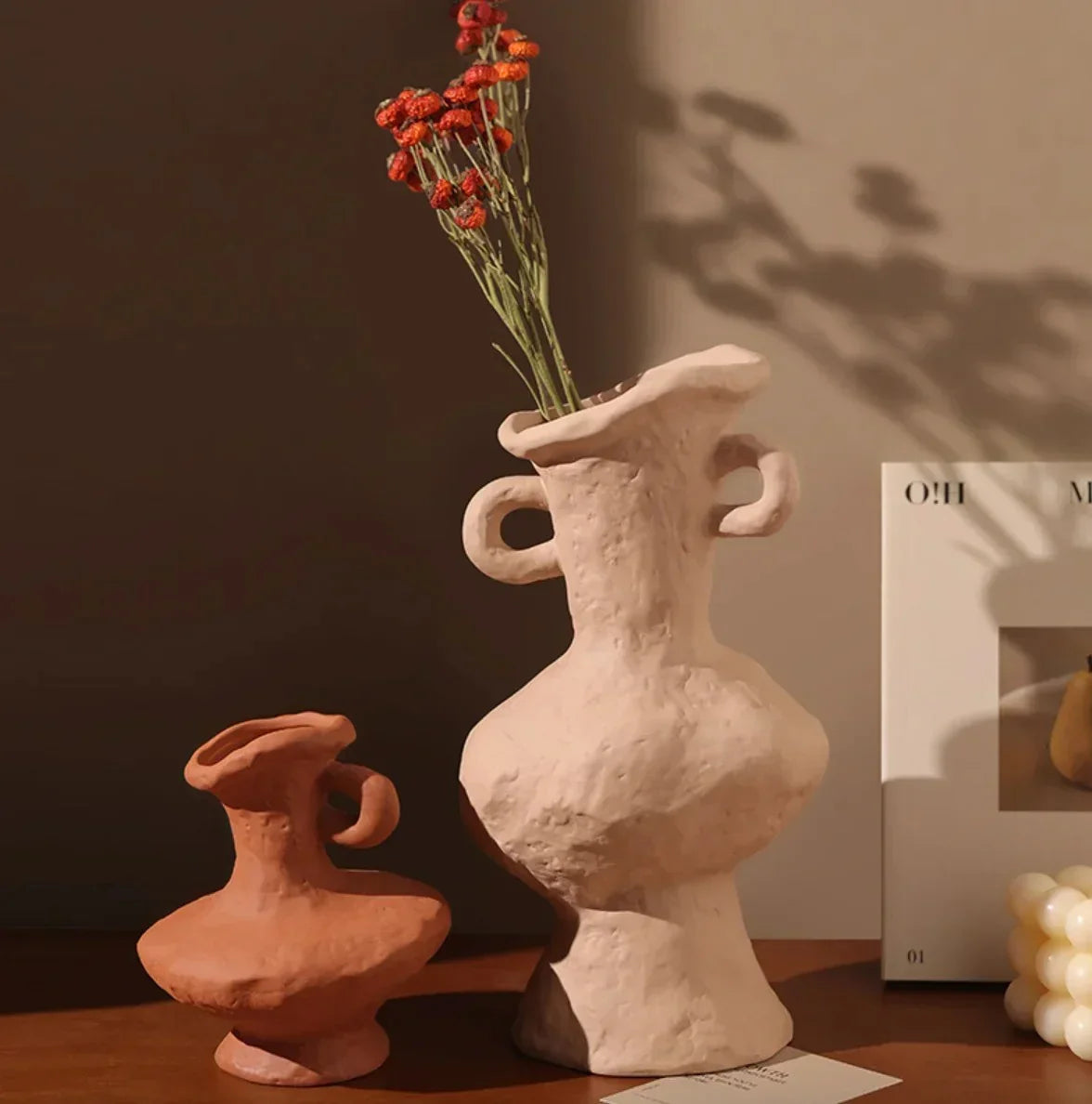 Decorative vase with organic texture, sculptural table ornament