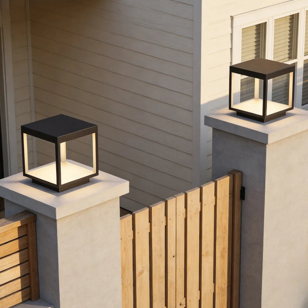 Concrete Pillar Lights Modern Open-Frame Square LED Light
