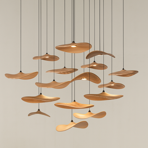 Kintsu Wood Wabi Sabi Japandi Pendant Light Chandelier