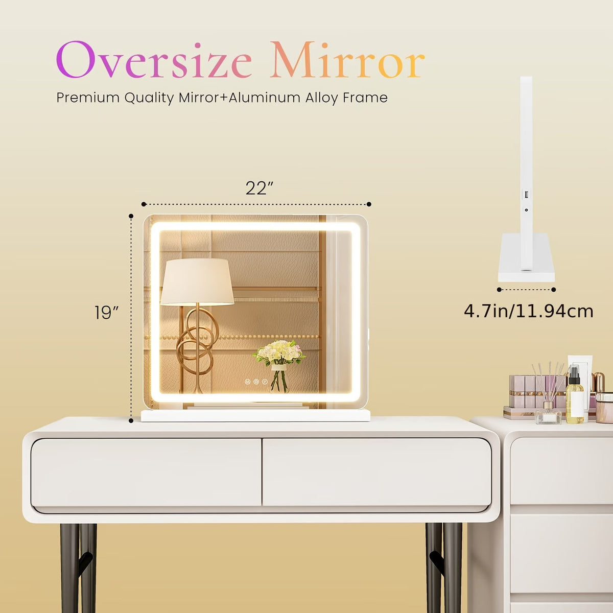 LED Vanity Mirror – Hollywood-Style Lighted Makeup Mirror, 33 × 43 to 81 × 56cm