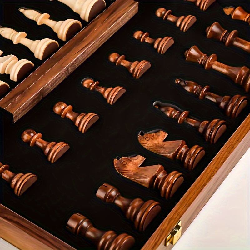 Sophisticated handmade durable wooden chess set for the table