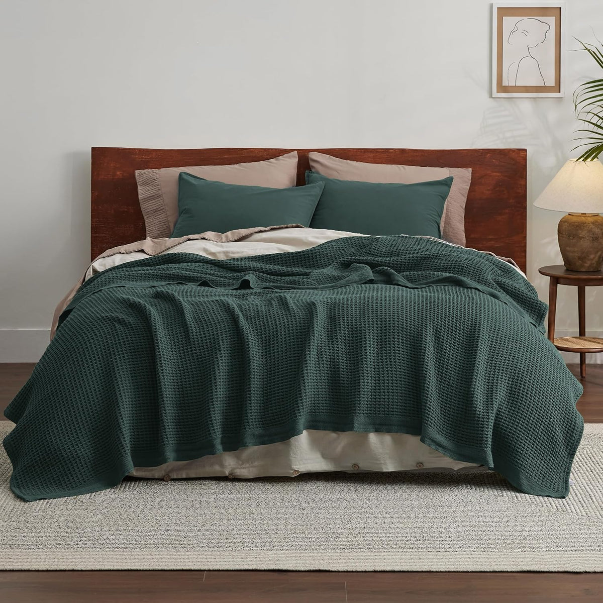 Cozy Haven | 100% Cotton Queen Blanket with Cooling Waffle Weave | Soft & Breathable for Summer Comfort