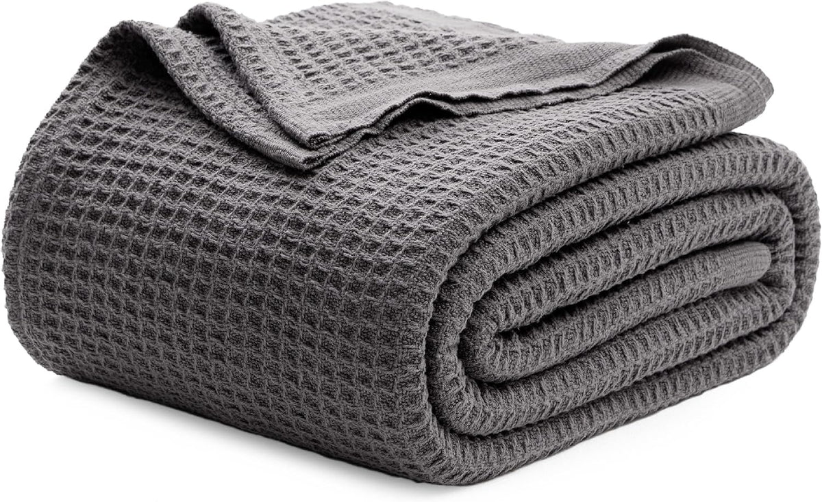 Cotton Waffle Blanket – 100% Long-Staple Cotton Throw & Bed Blanket, 6 Sizes, 17 Colours