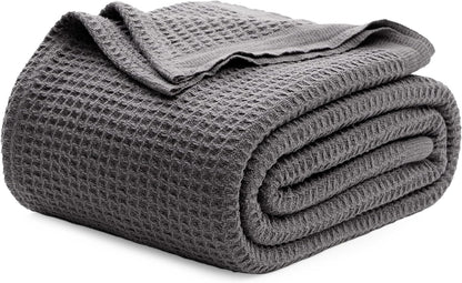 Cotton Waffle Blanket – 100% Long-Staple Cotton Throw & Bed Blanket, 6 Sizes, 17 Colours