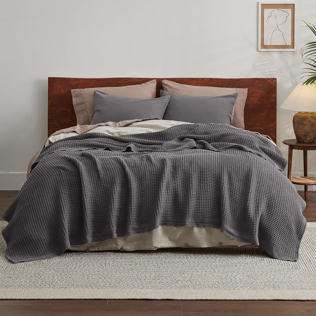 Cozy Haven | 100% Cotton Queen Blanket with Cooling Waffle Weave | Soft & Breathable for Summer Comfort