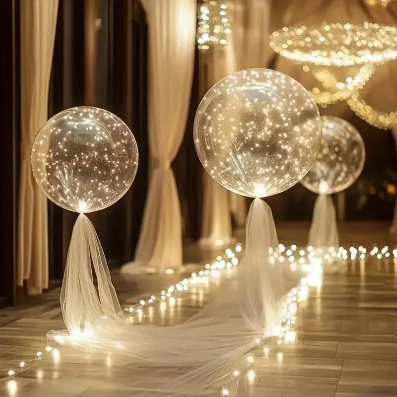LED Balloons Transparent Warm White 45cm Set of 10 Pieces 3m Light Wire Reusable Latex-Free Birthday Wedding Party Decoration Battery Operated | Sansoti