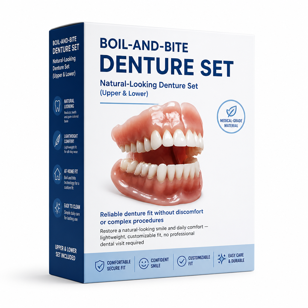 Boil-and-Bite Natural-Looking Denture Set (Upper & Lower)