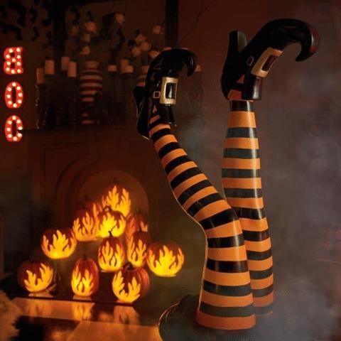 Witch Leg Stakes – Halloween Garden Decoration with Striped Stockings & Buckled Boots