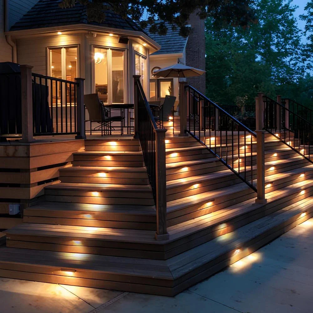 Solar-powered LED stair lighting with automatic outdoor illumination
