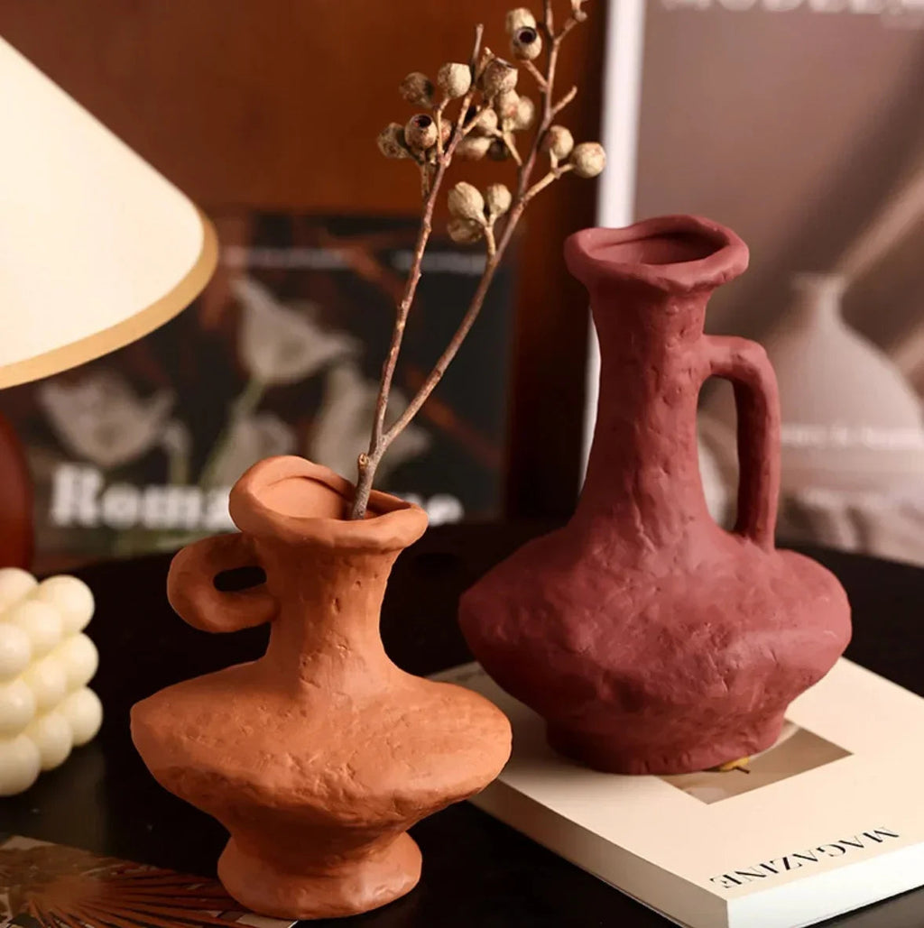 Decorative vase with organic texture, sculptural table ornament