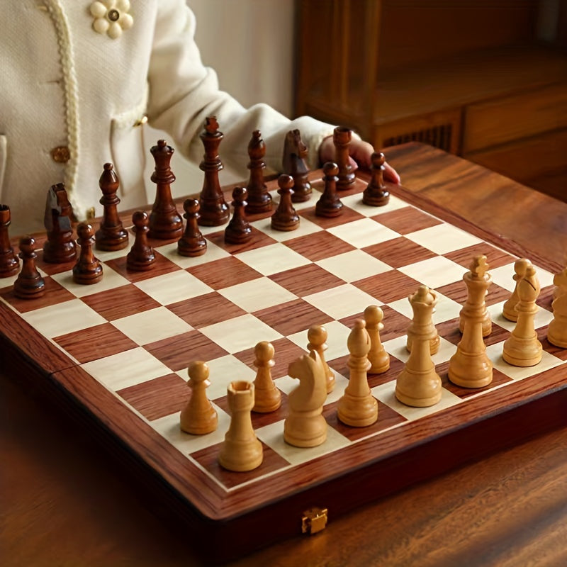 Sophisticated handmade durable wooden chess set for the table